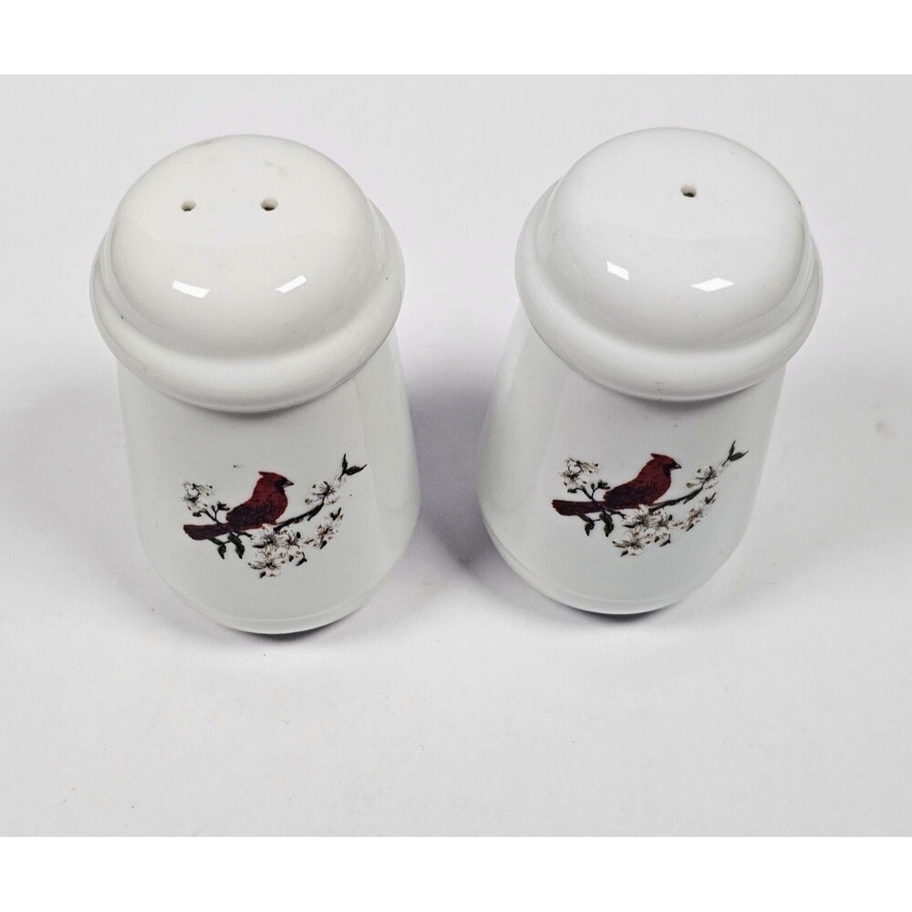 Virginia Ceramic Bird Salt & Pepper Shakers Set 2pc Refillable White Red